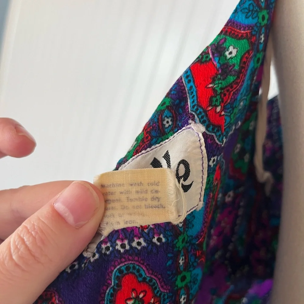 Vintage Hawaiian Purple Psychedelic Floral Patterned Maxi Dress Cap Sleeve Sa-Ne - Picture 15 of 16